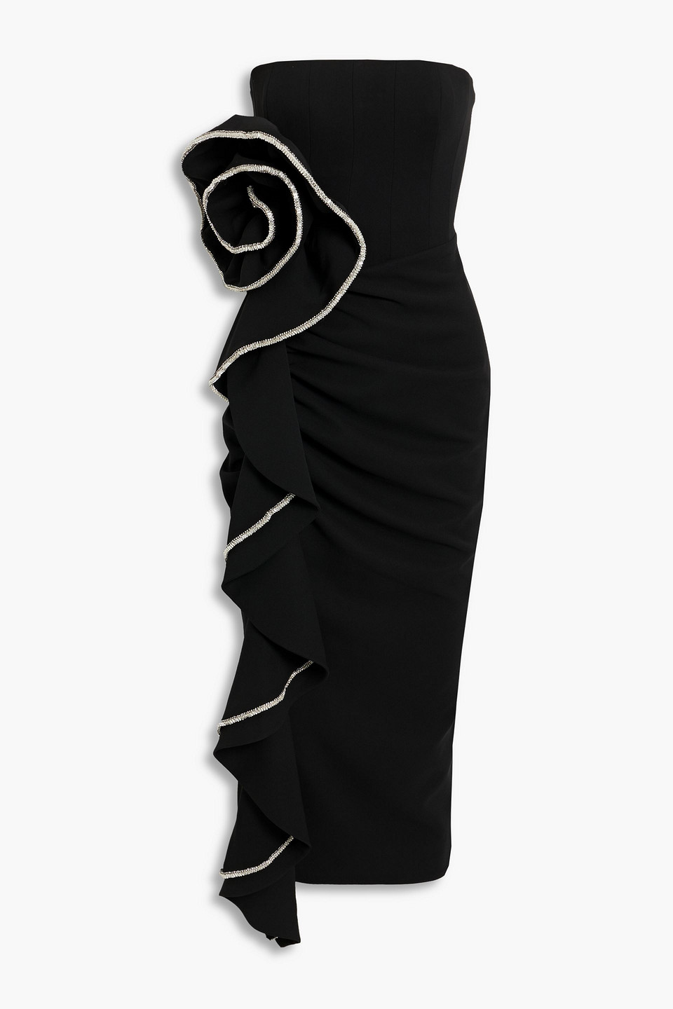 Rachel Gilbert Strapless Embellished Crepe Midi Dress In Black