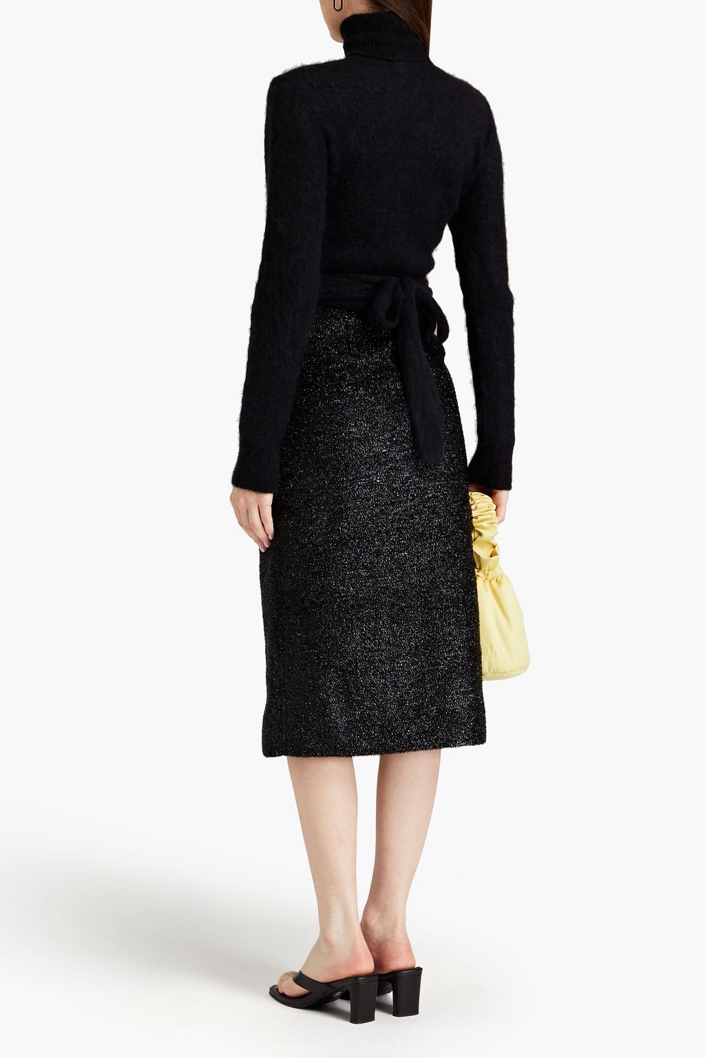 GANNI Metallic woven wrap skirt