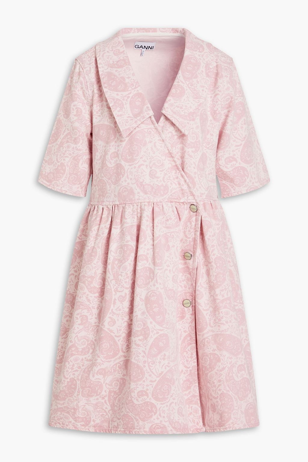 Ganni pink wrap best sale dress