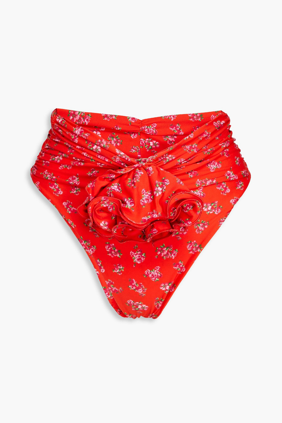 Magda Butrym - Ruffled ruched floral-print high-rise bikini briefs - Red - FR 36
