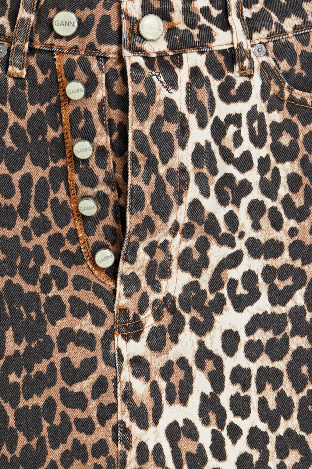 GANNI Leopard-print denim mini skirt