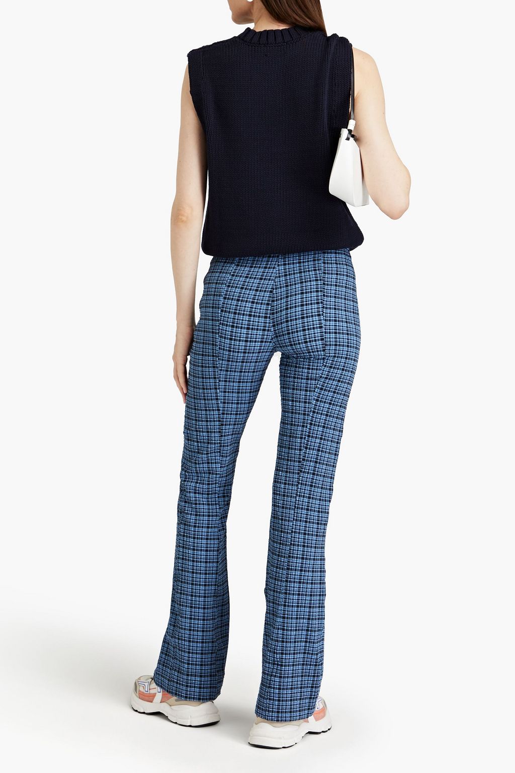 GANNI Checked seersucker flared pants