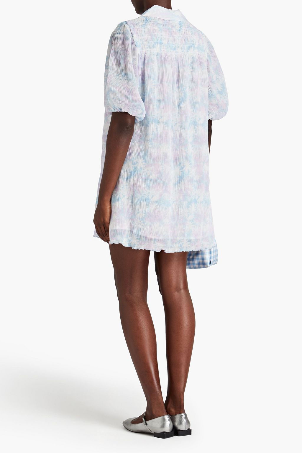 GANNI Floral-print plissé-georgette mini dress