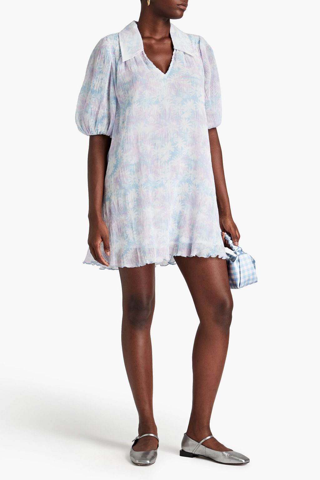 GANNI Floral-print plissé-georgette mini dress