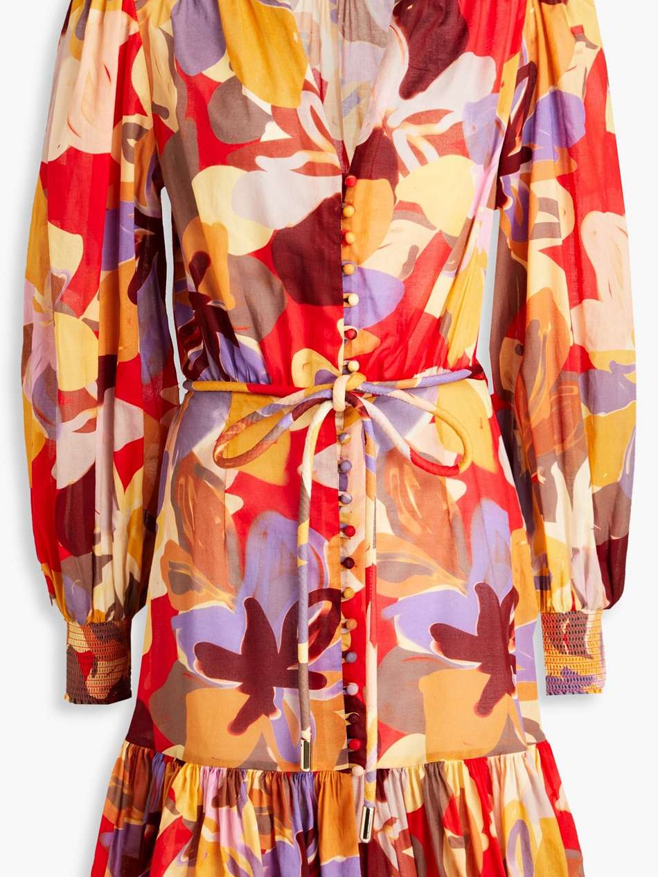 santiago ruffled printed cotton mini dress
