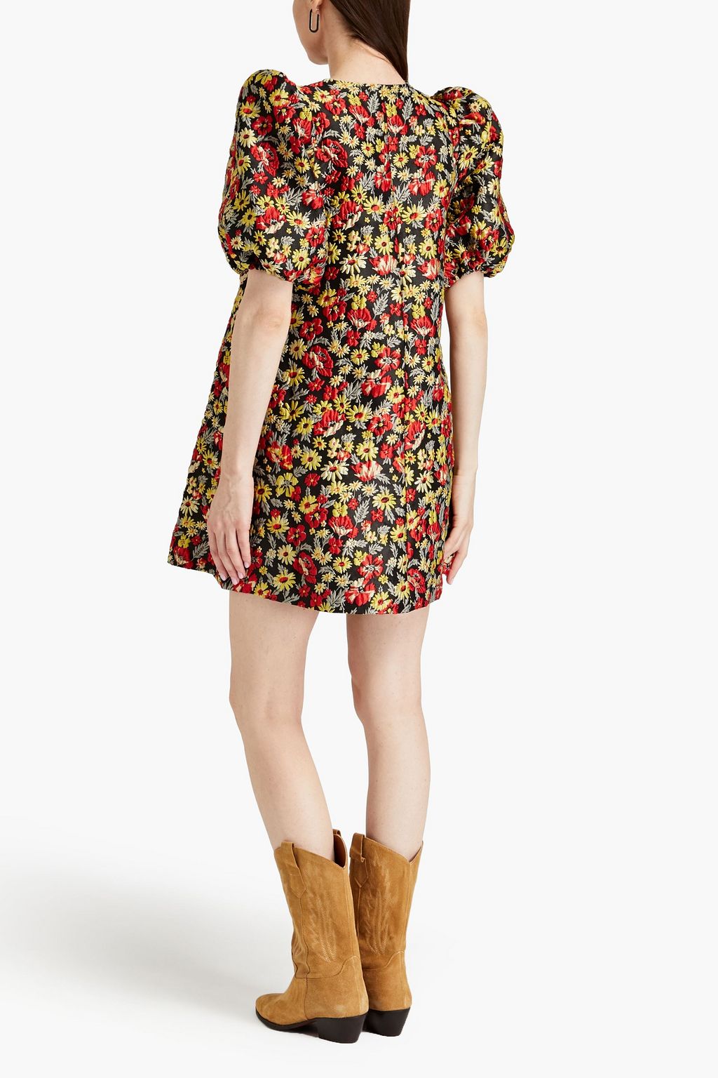 GANNI Floral-jacquard mini dress