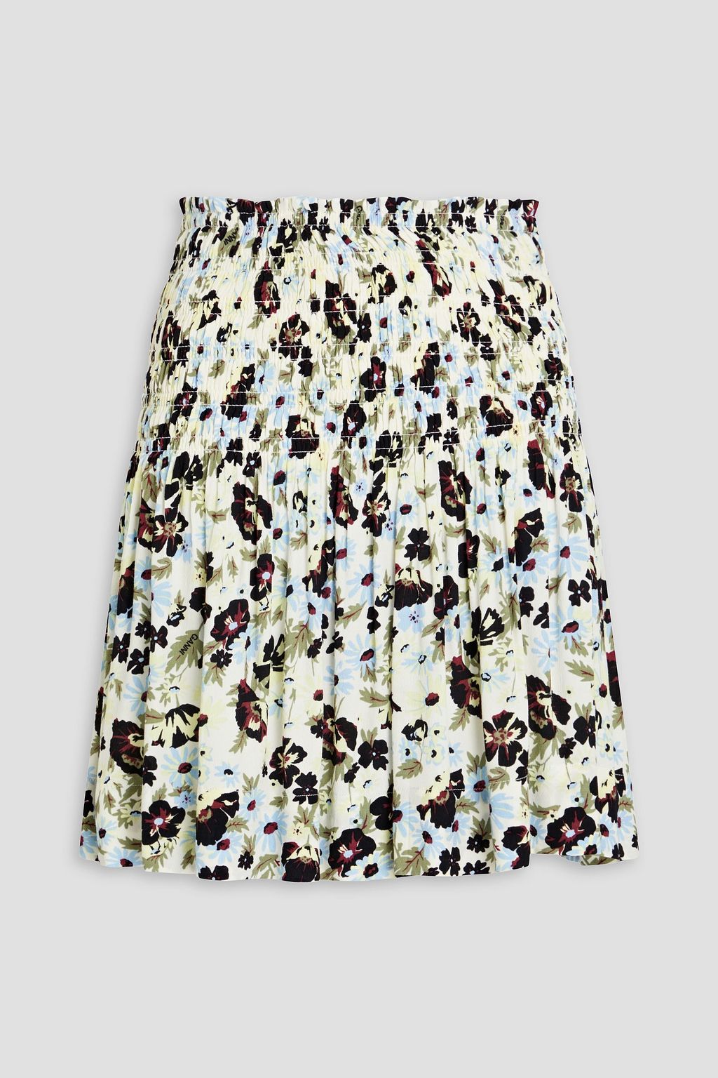 GANNI Shirred floral print EcoVero blend crepe mini skirt THE OUTNET