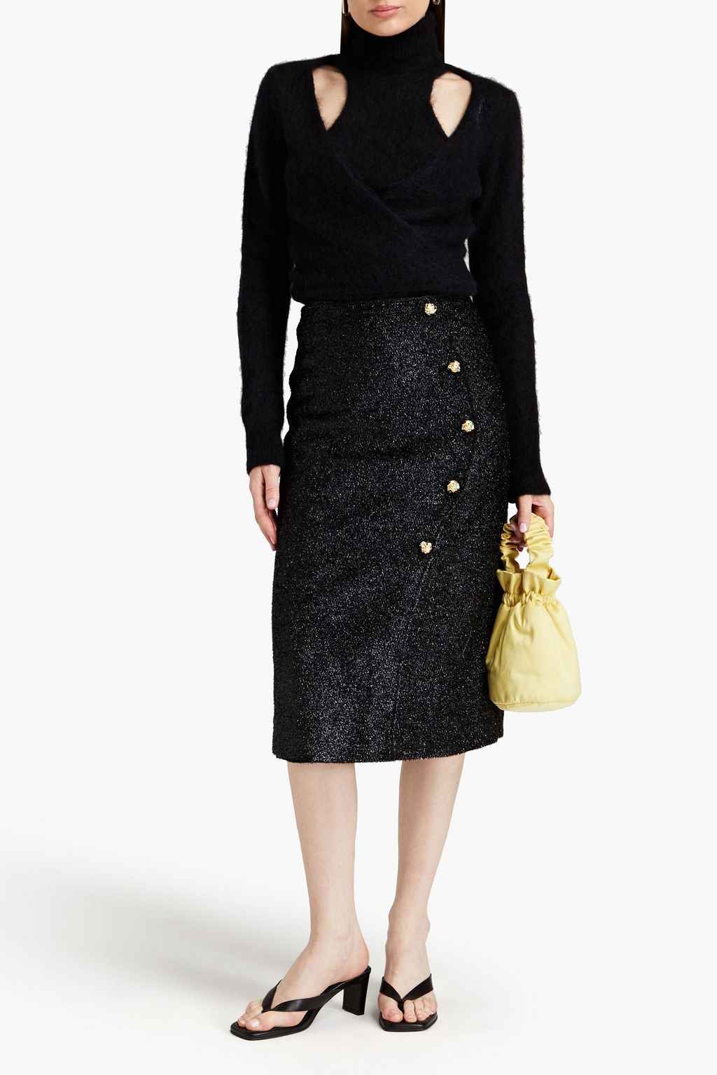 GANNI Cutout brushed alpaca-blend turtleneck sweater
