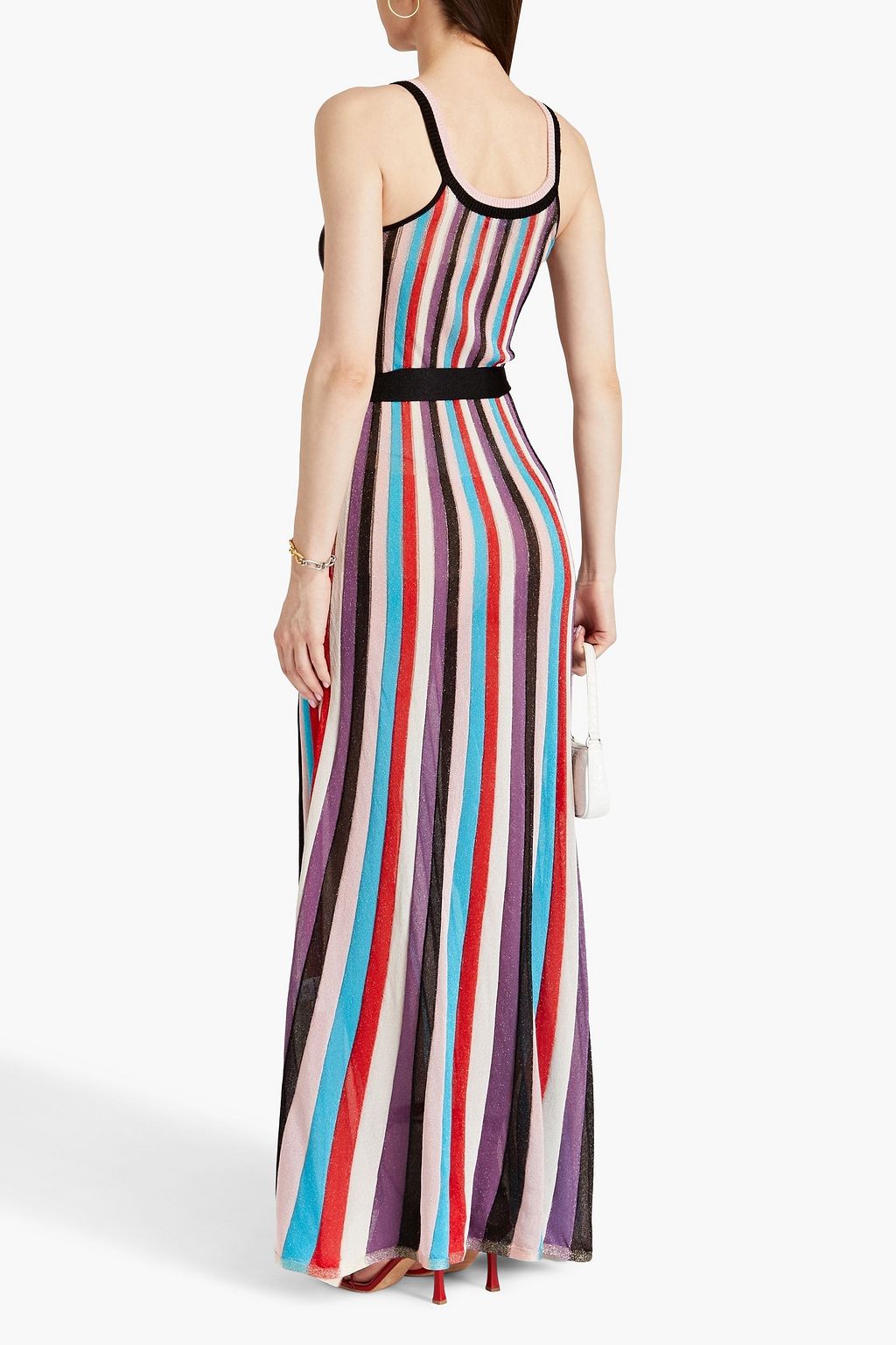 REBECCA VALLANCE Malaga metallic striped knitted maxi dress