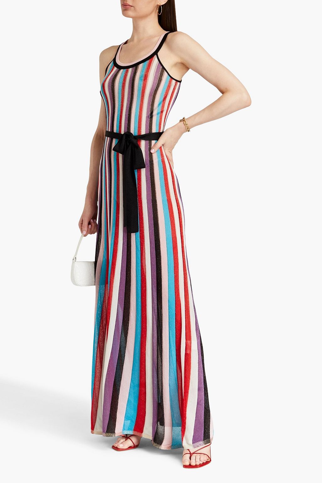 REBECCA VALLANCE Malaga metallic striped knitted maxi dress