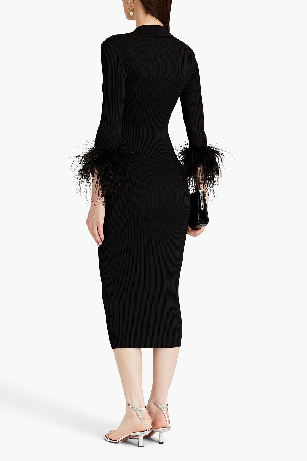 REBECCA VALLANCE Soraya feather-trimmed ribbed-knit midi dress