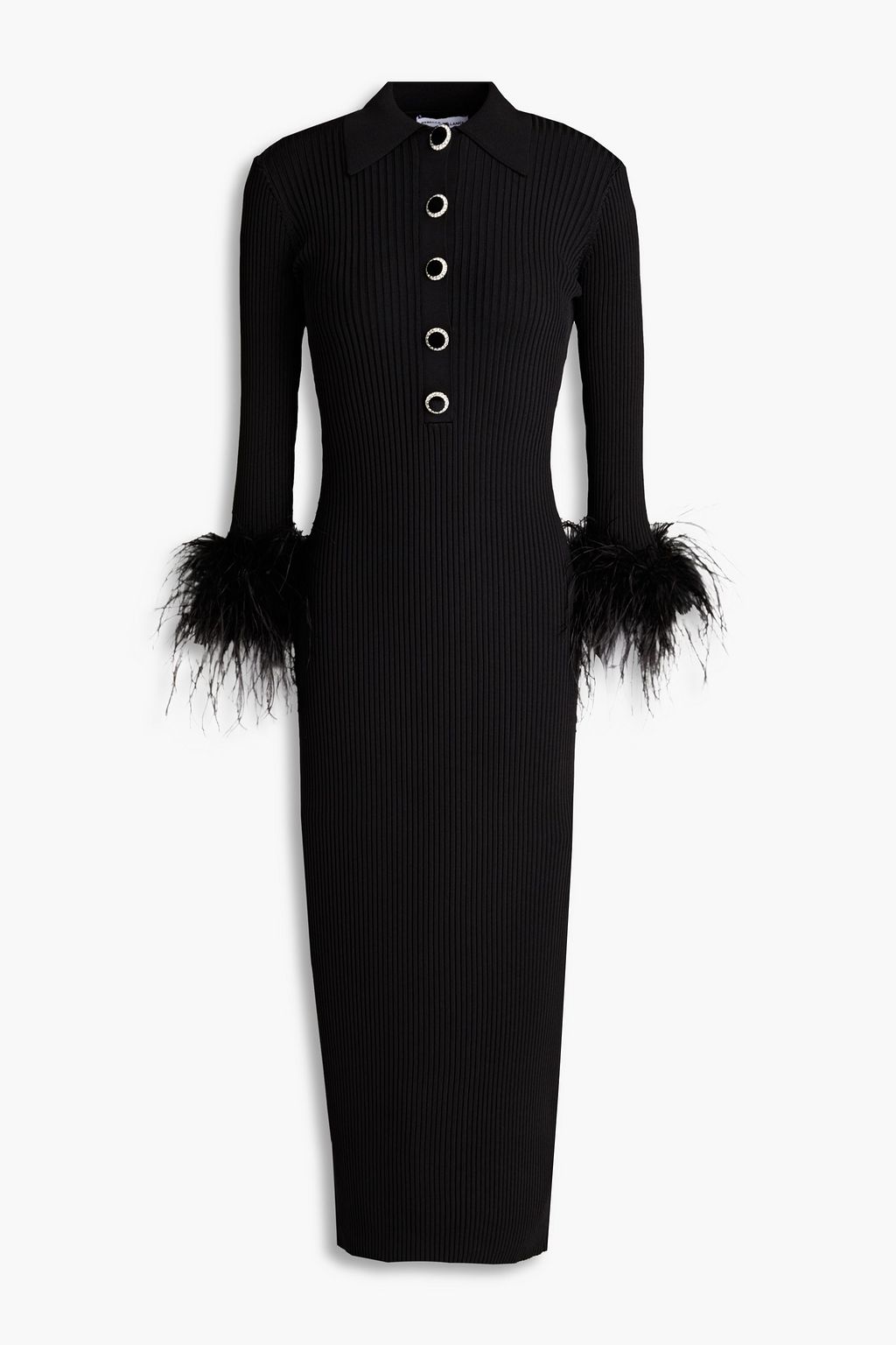 REBECCA VALLANCE Soraya feather-trimmed ribbed-knit midi dress | THE OUTNET