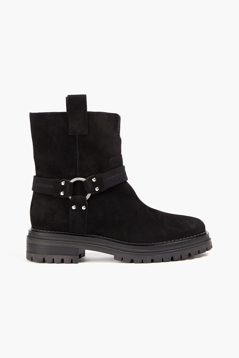 Ring-embellished suede boots