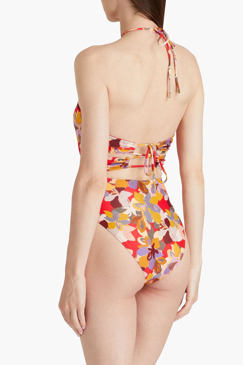 REBECCA VALLANCE Santiago cutout floral-print halterneck swimsuit