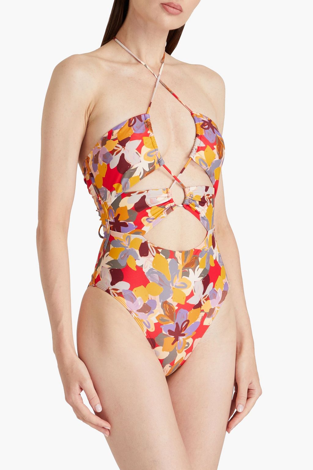 REBECCA VALLANCE Santiago cutout floral-print halterneck swimsuit