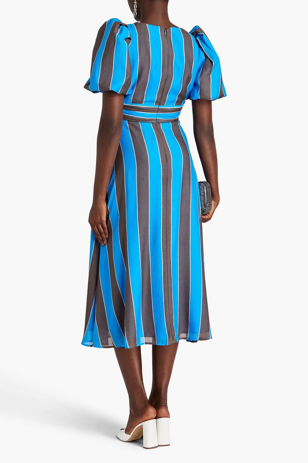 REBECCA VALLANCE Micaela twist-front striped silk-georgette midi dress