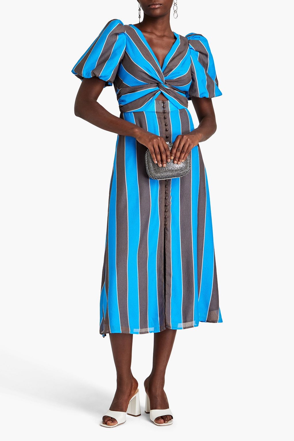 REBECCA VALLANCE Micaela twist-front striped silk-georgette midi dress