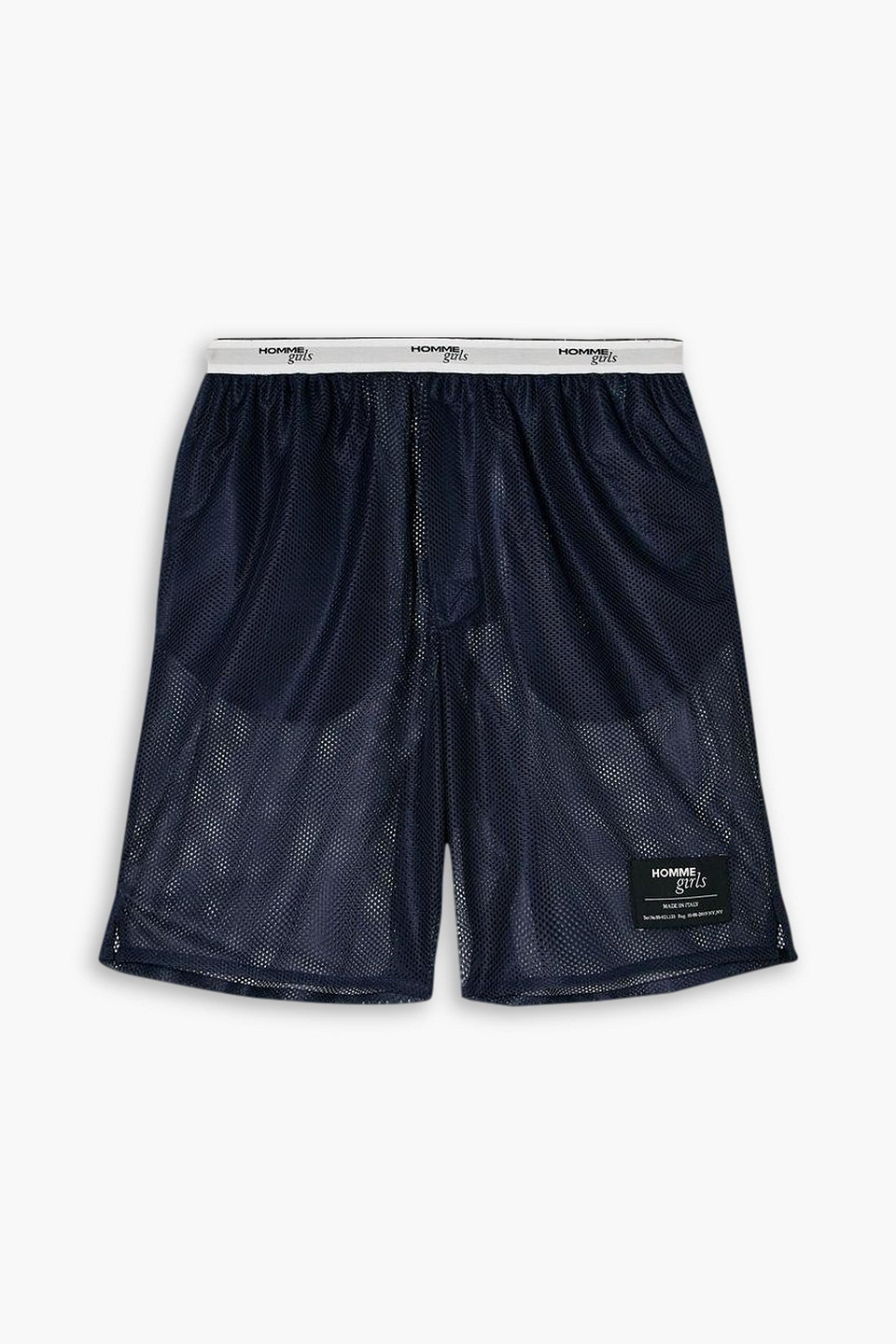 Hommegirls Jacquard-trimmed Mesh Shorts In Navy