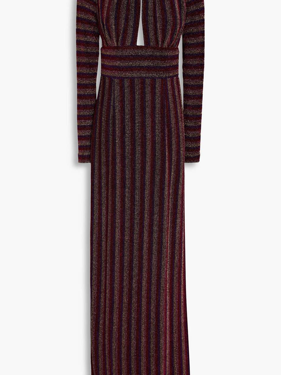 aisha cutout metallic striped jersey gown