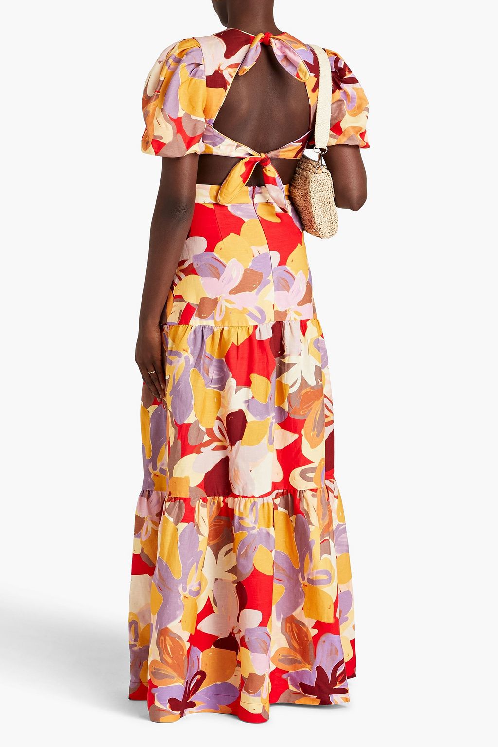 REBECCA VALLANCE Gathered floral-print linen-blend maxi dress