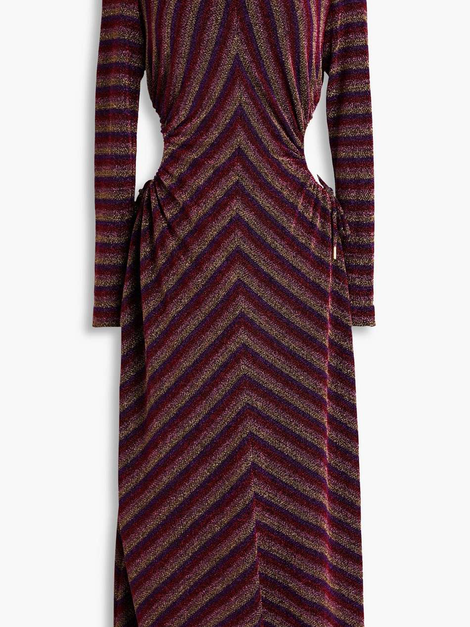 aisha cutout metallic striped jersey midi dress