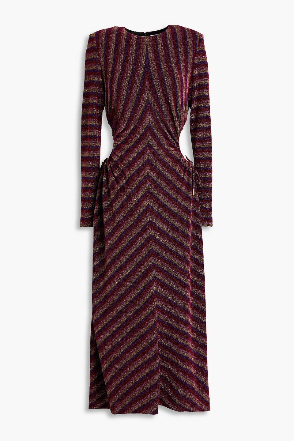REBECCA VALLANCE AISHA CUTOUT METALLIC STRIPED JERSEY MIDI DRESS