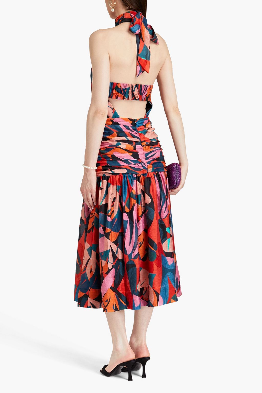 REBECCA VALLANCE Cutout printed TENCEL™-blend halterneck midi dress