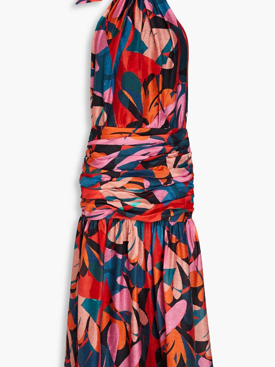 cutout printed tencel™-blend halterneck midi dress