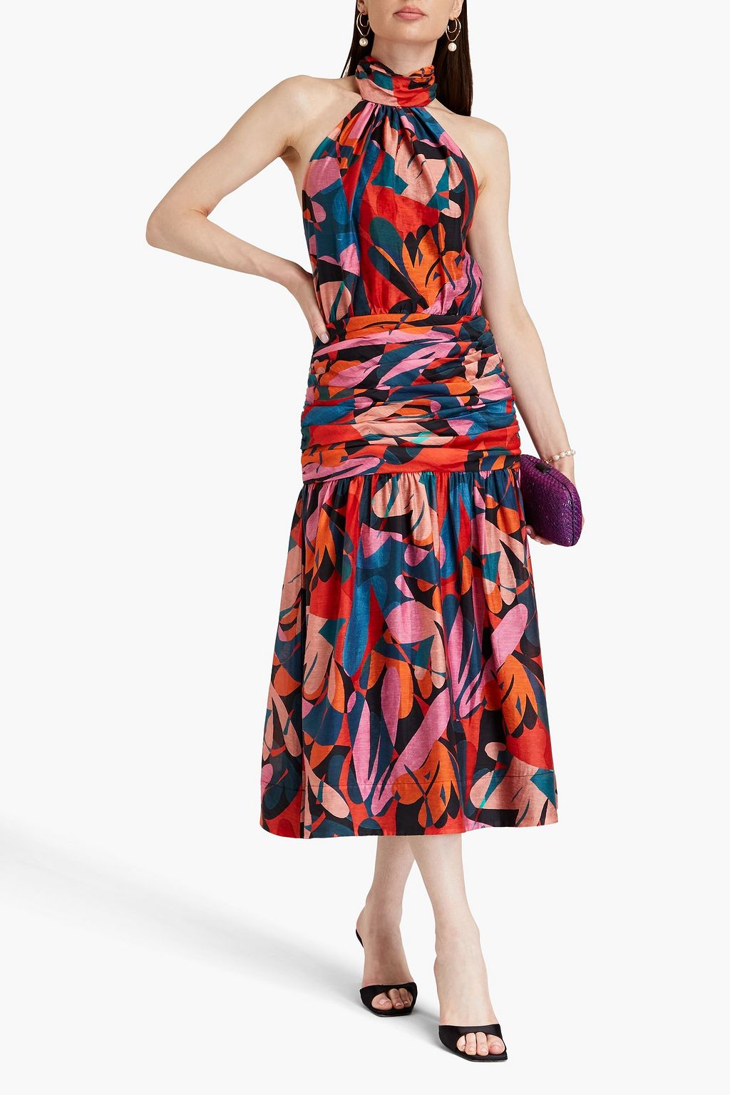REBECCA VALLANCE Cutout printed TENCEL™-blend halterneck midi dress