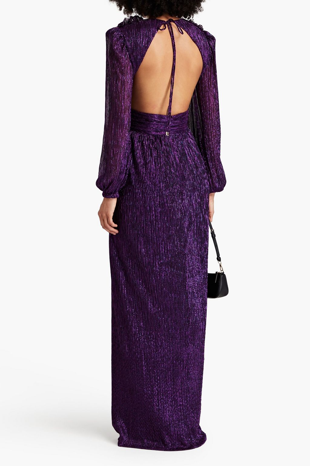 REBECCA VALLANCE Leonie open-back metallic mesh gown