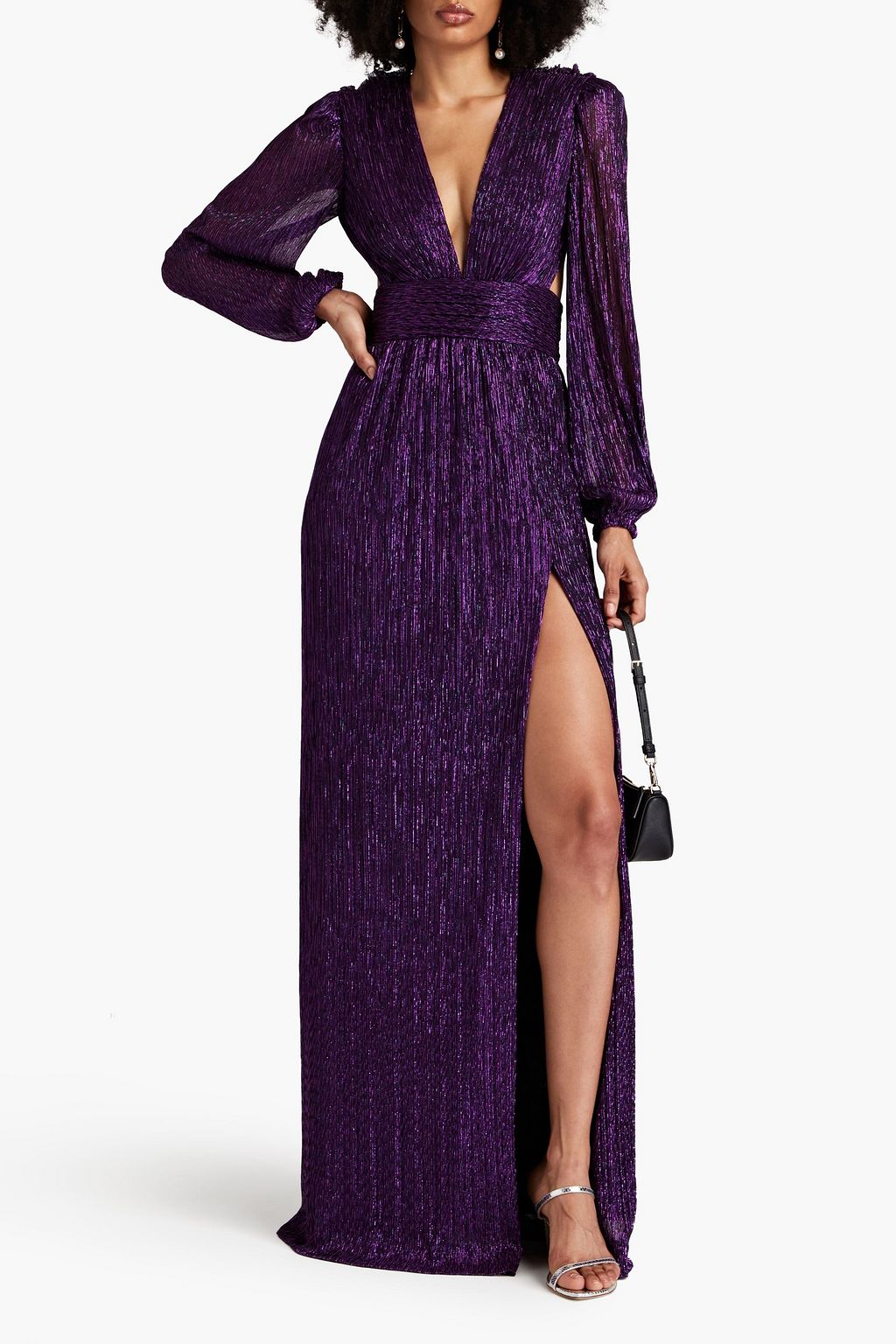 REBECCA VALLANCE Leonie open-back metallic mesh gown