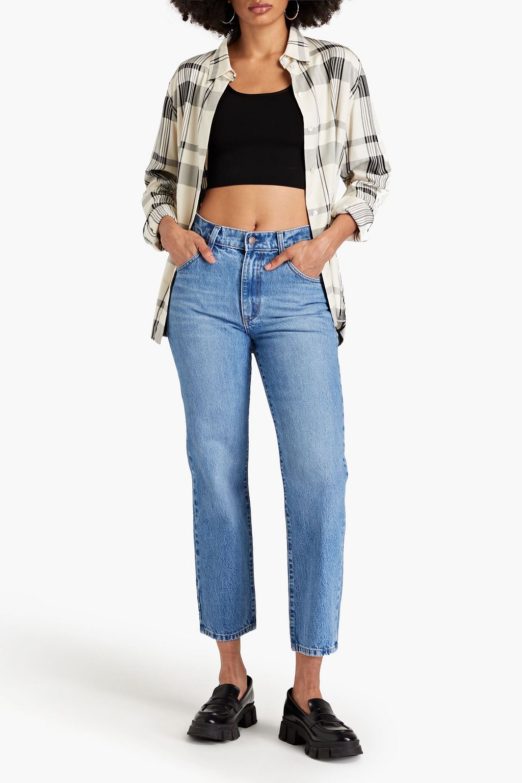 NOBODY DENIM جينز 'هاردي' قصير بأرجل مستقيمة وخصر عالٍ