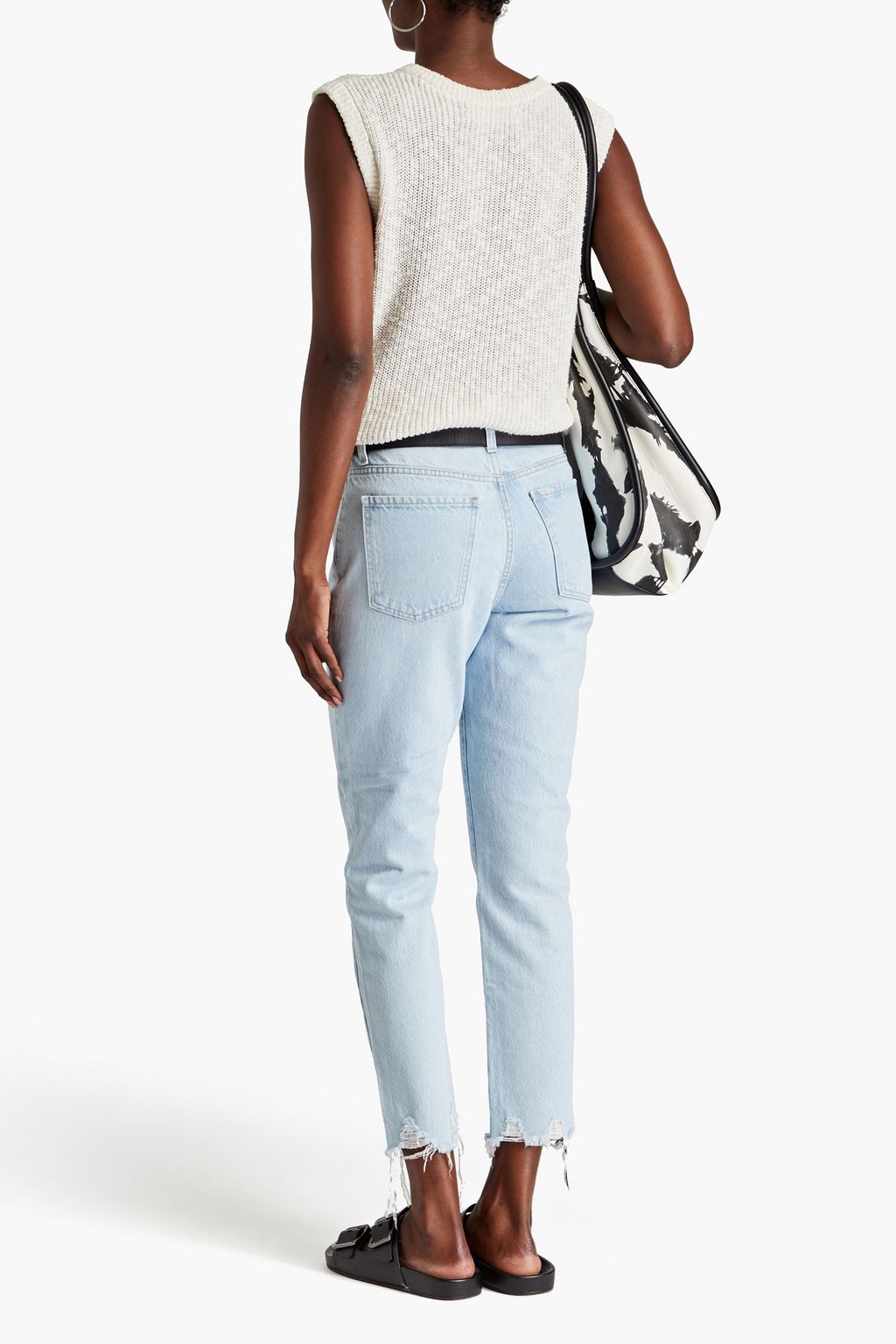 NOBODY DENIM جينز قصير بأرجل ضيقة وخصر عالٍ بلون باهت