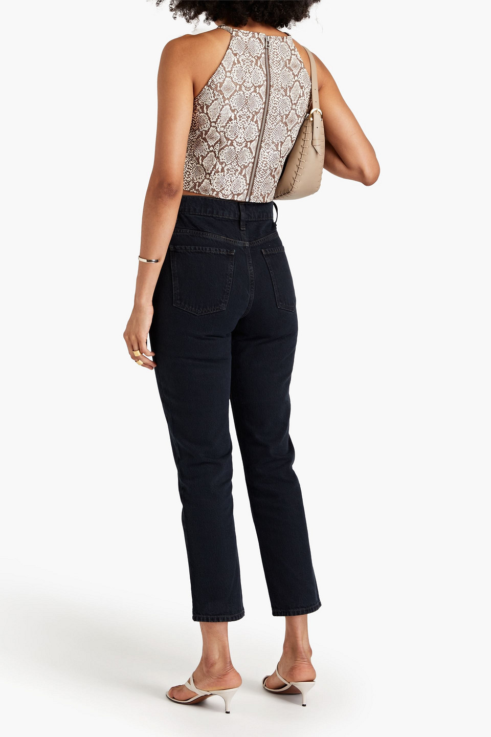 Shop Nobody Denim Hutton Cropped High-rise Straight-leg Jeans In Black