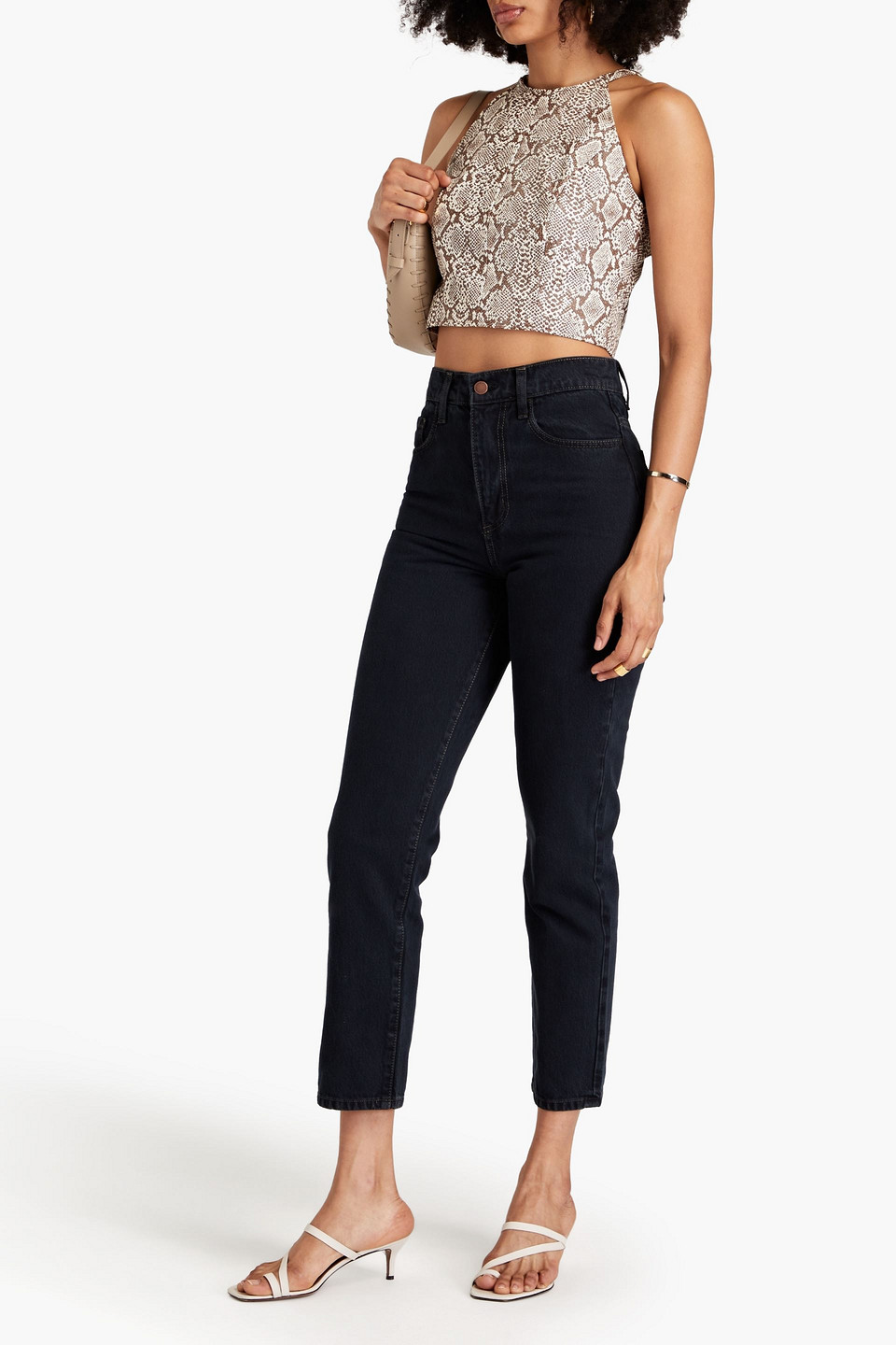 Shop Nobody Denim Hutton Cropped High-rise Straight-leg Jeans In Black