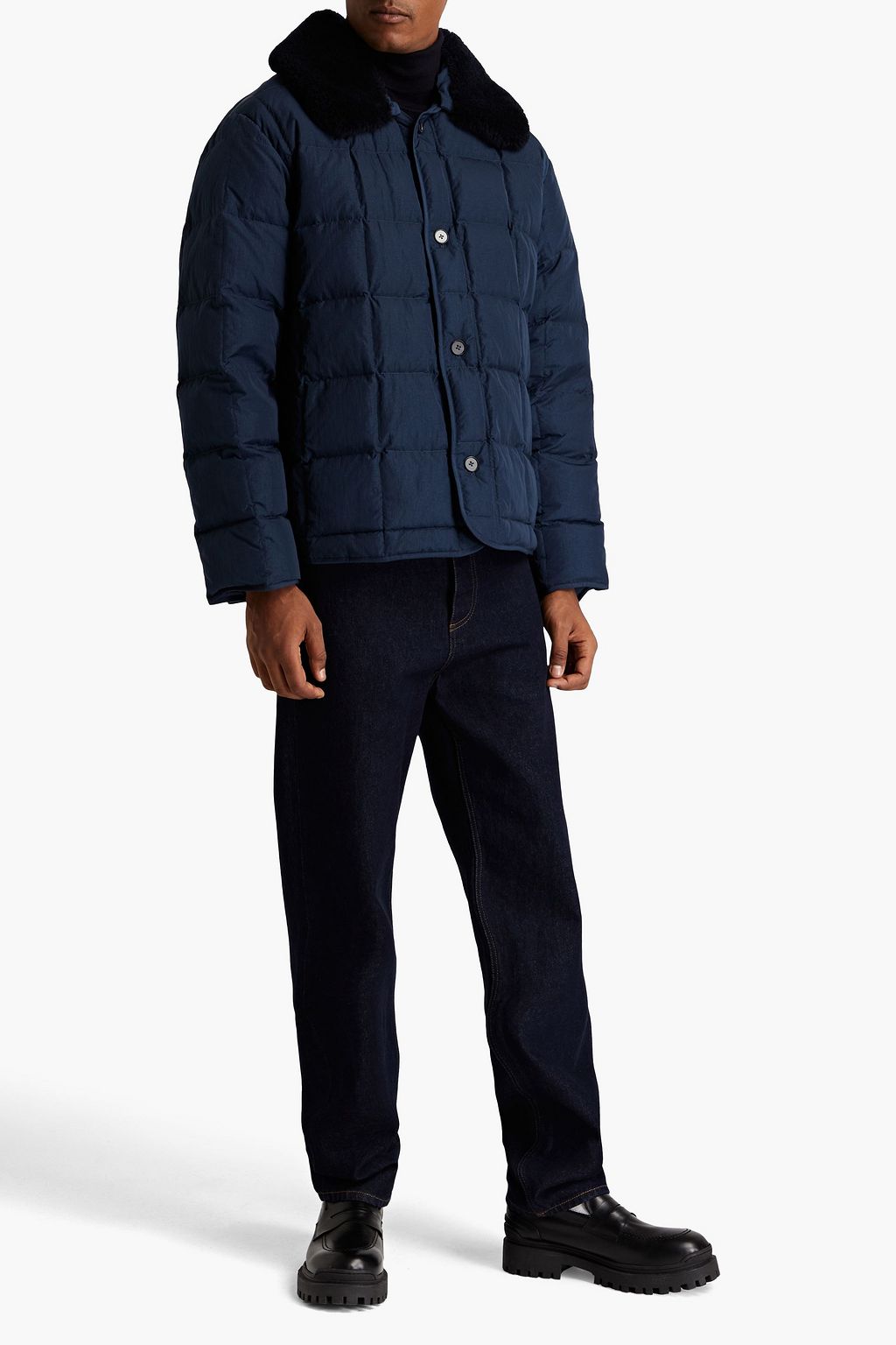 JIL SANDER+ Daunenjacke aus gestepptem Shell mit Shearling-Besatz