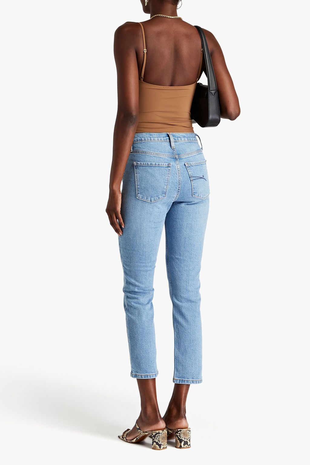 NOBODY DENIM جينز قصير بأرجل ضيقة وخصر عالٍ بلون باهت