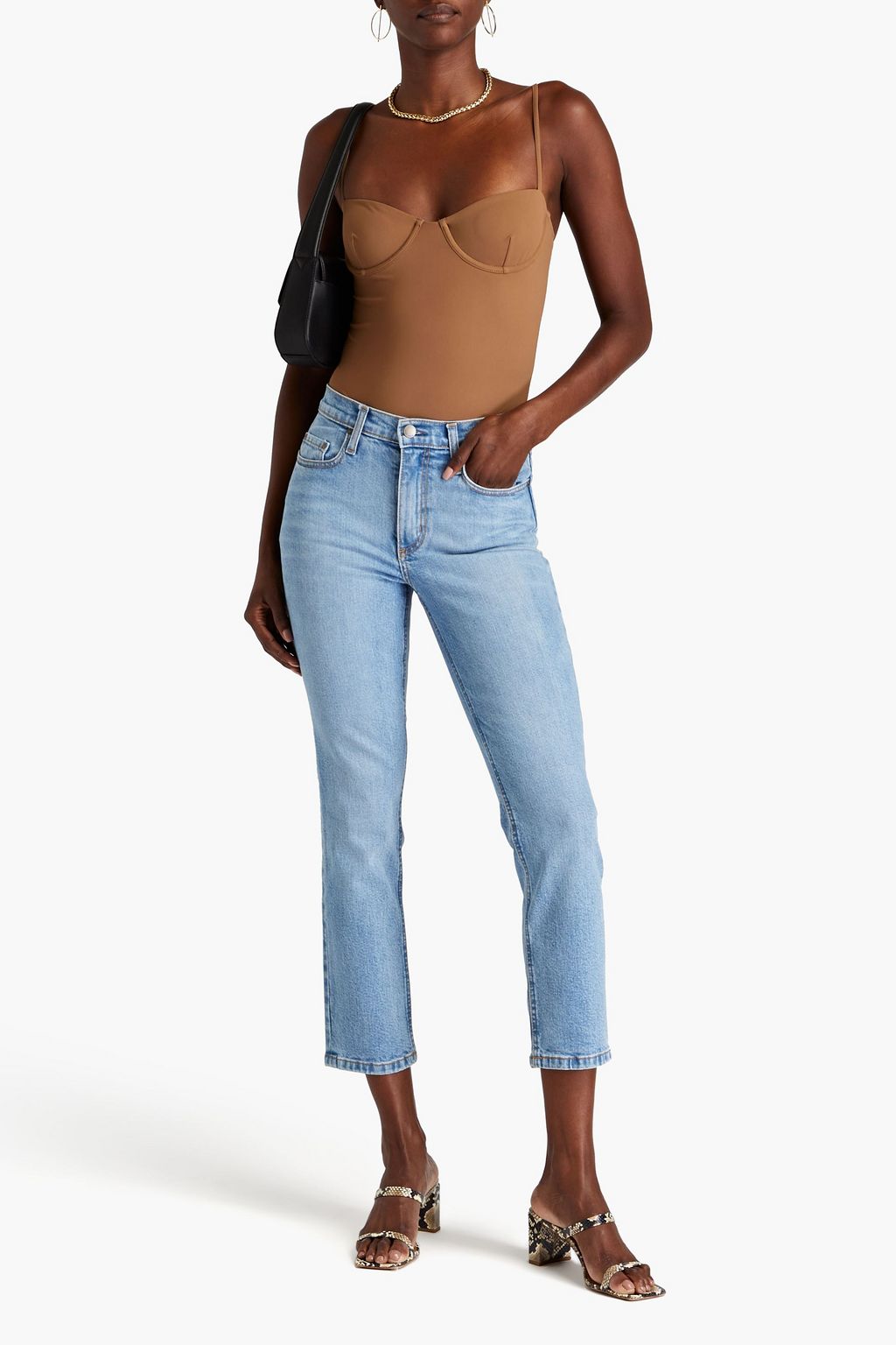 NOBODY DENIM جينز قصير بأرجل ضيقة وخصر عالٍ بلون باهت