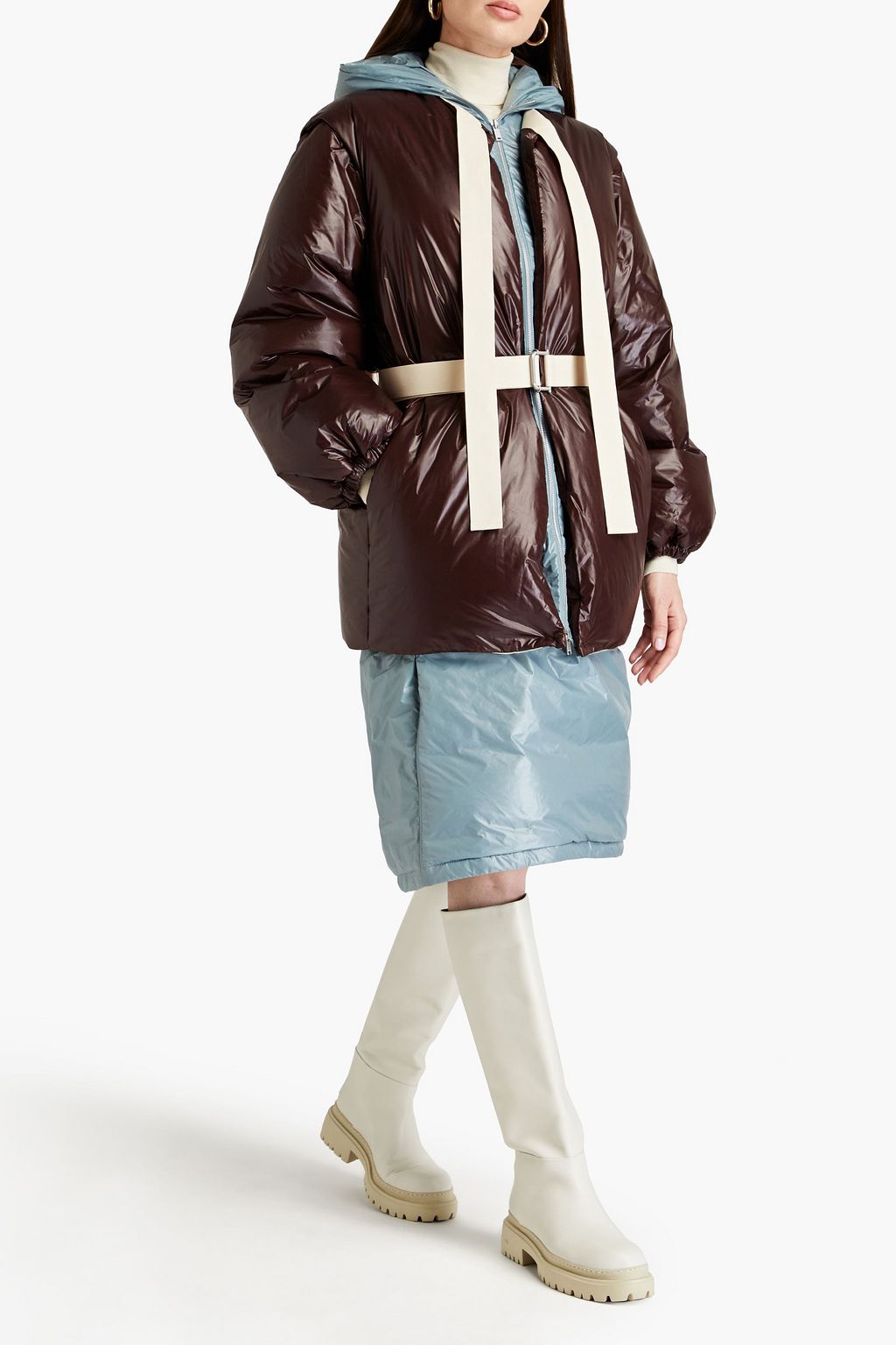 JIL SANDER+ Belted shell hooded down coat