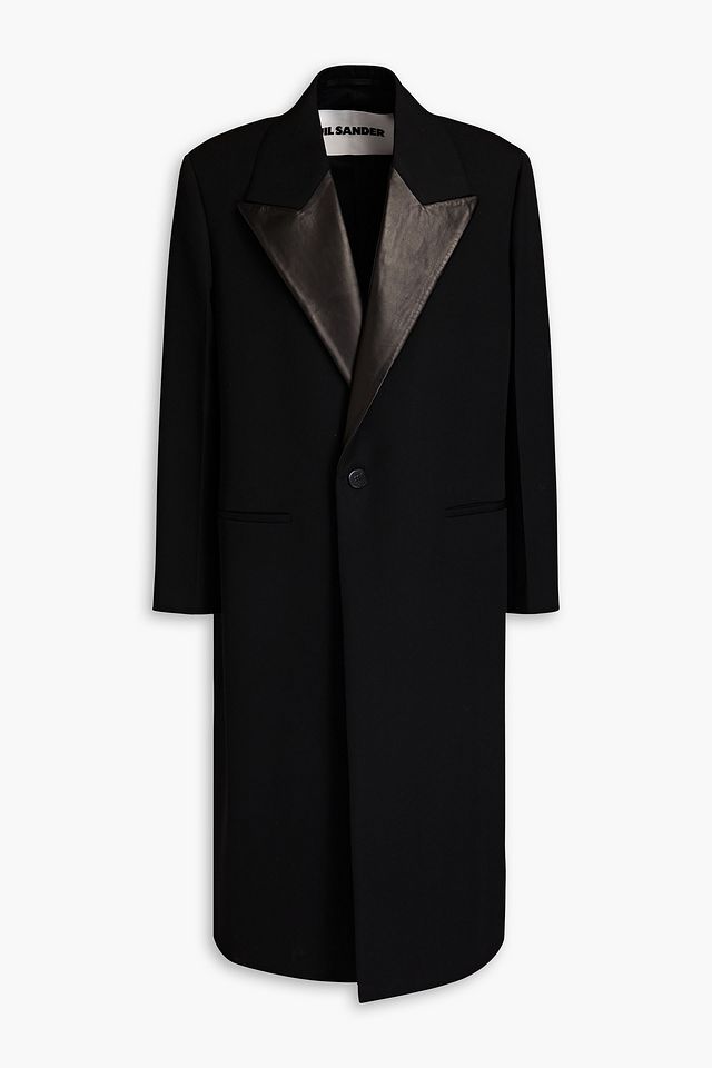 Leather- trimmed grain de poudre wool coat