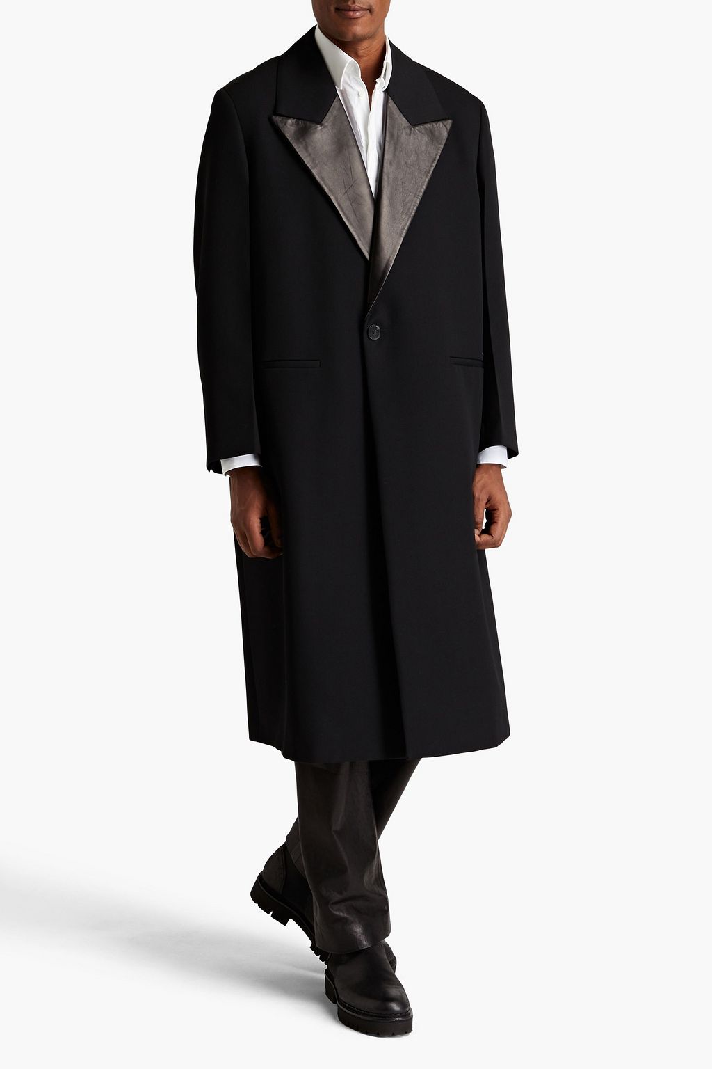 JIL SANDER Leather- trimmed grain de poudre wool coat