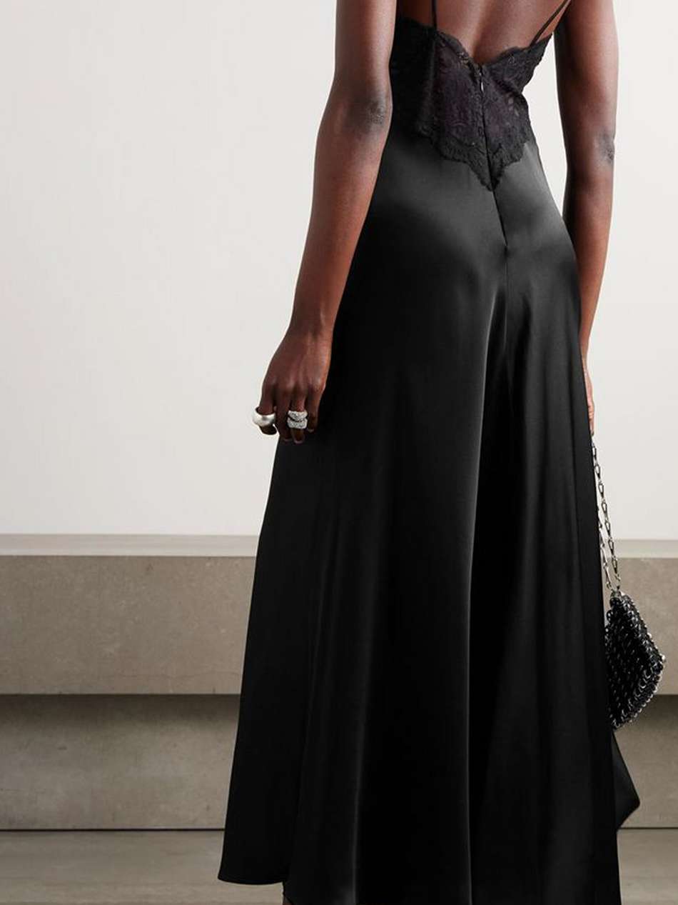 silk-satin and cotton-blend lace maxi dress