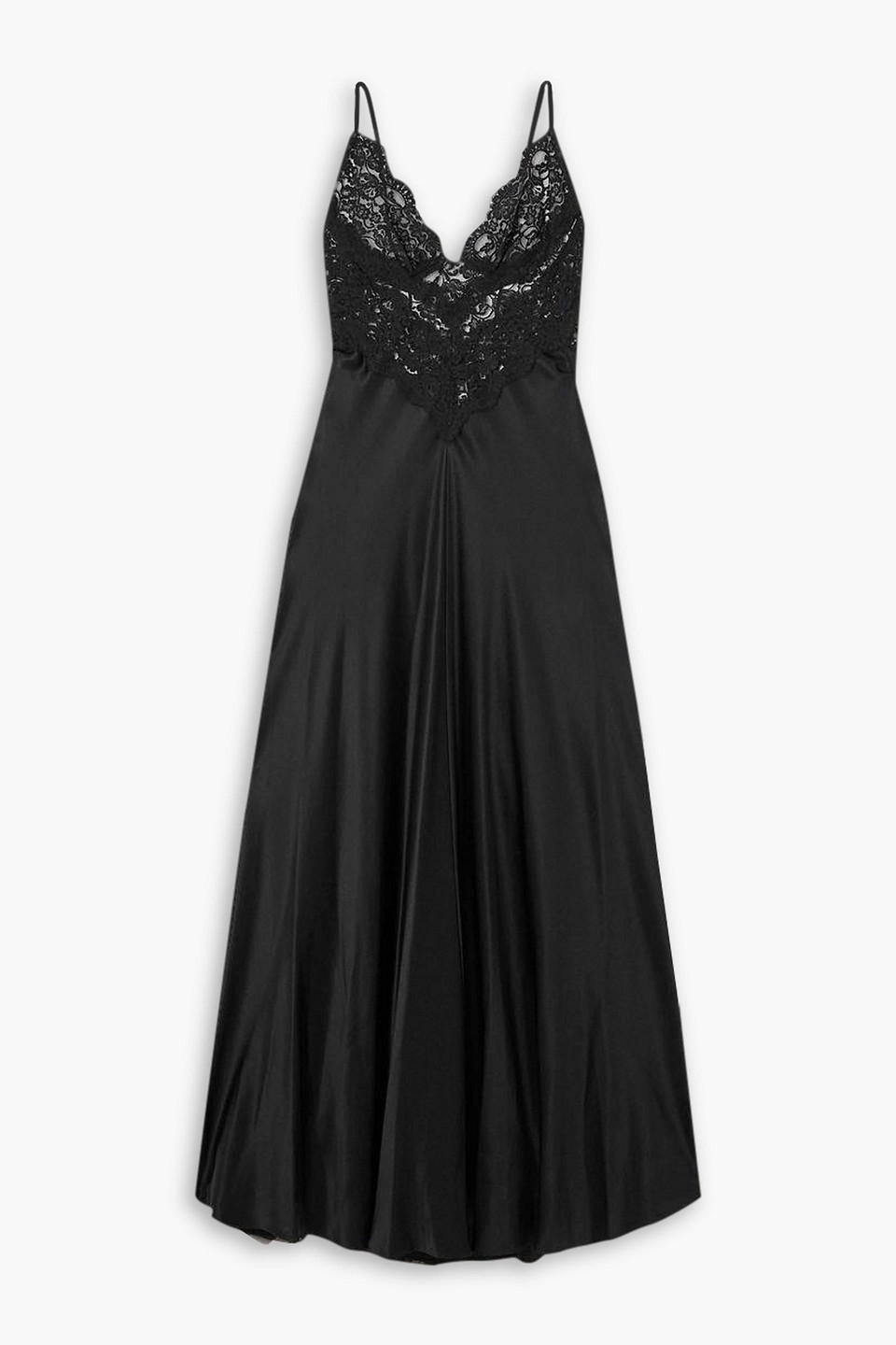 Rodarte Silk-satin And Cotton-blend Lace Maxi Dress In Black