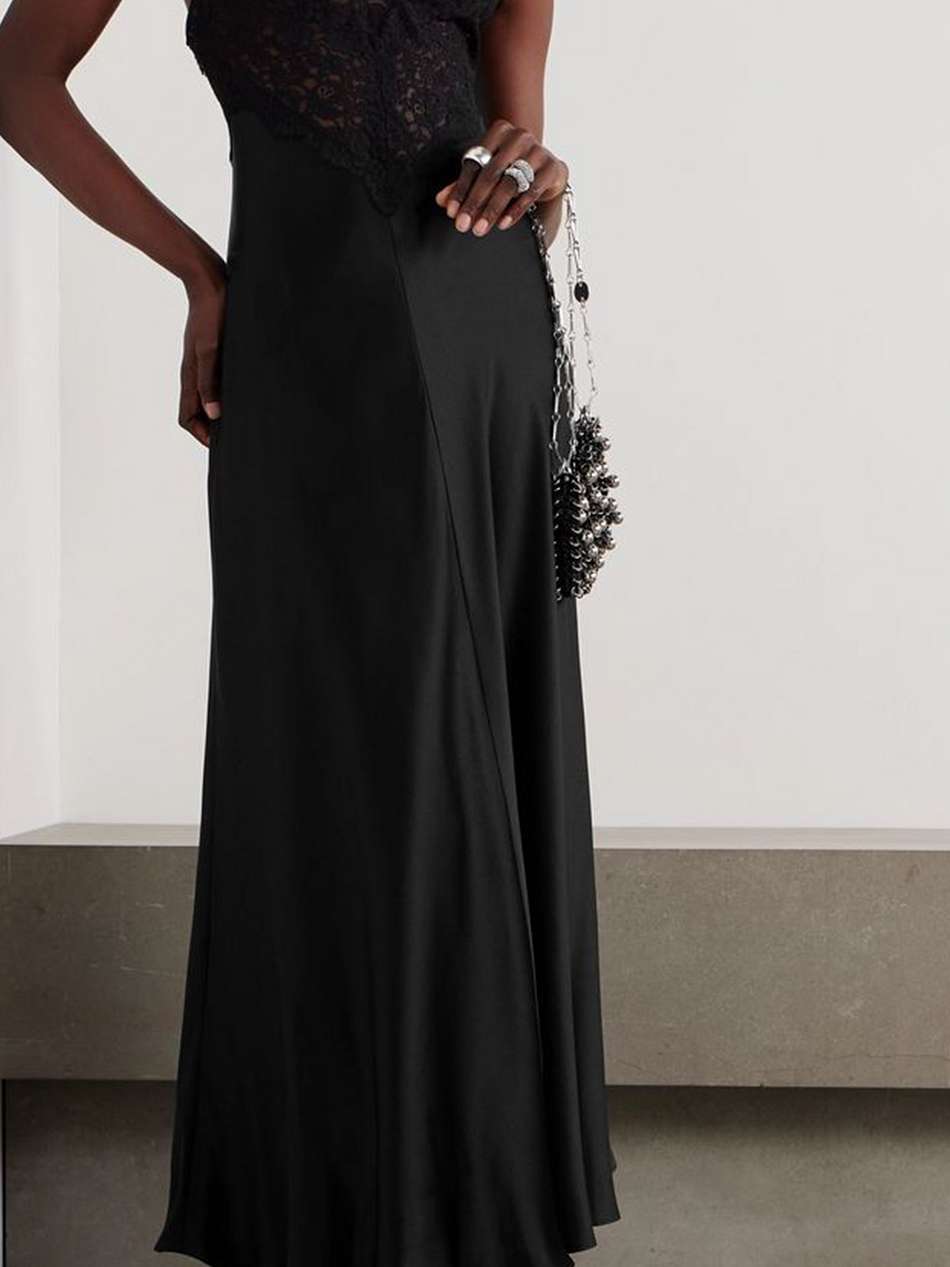 silk-satin and cotton-blend lace maxi dress