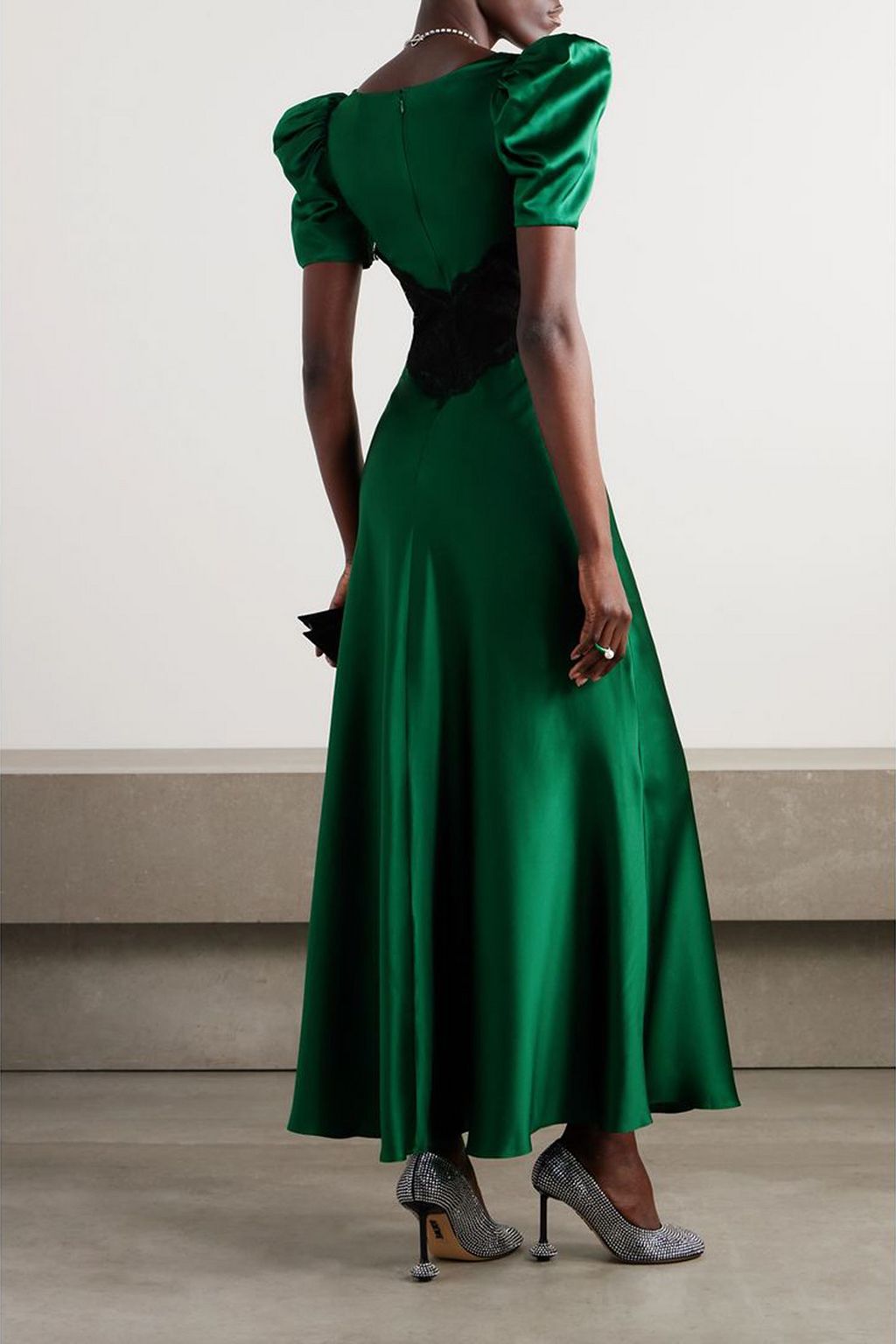 RODARTE Lace-trimmed silk-satin maxi dress