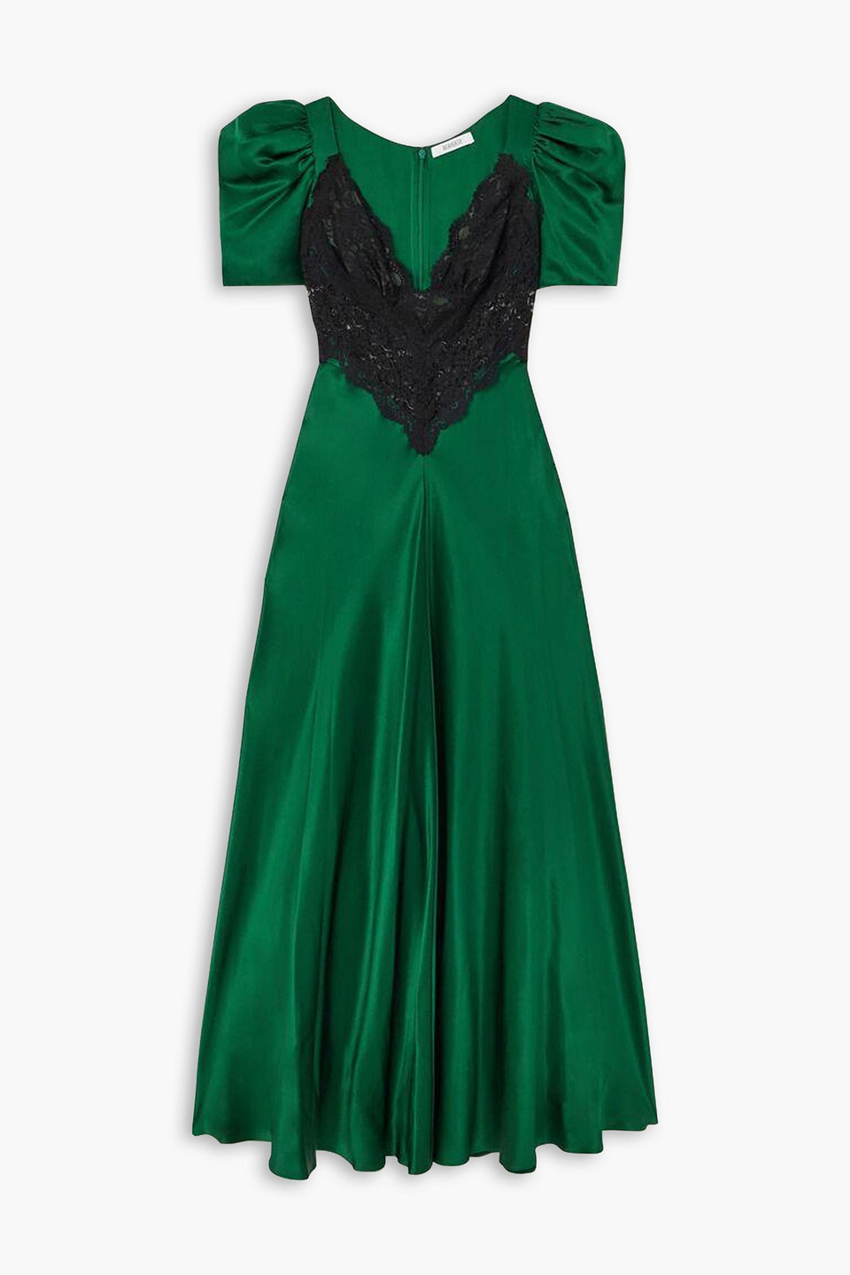 RODARTE LACE-TRIMMED SILK-SATIN MAXI DRESS