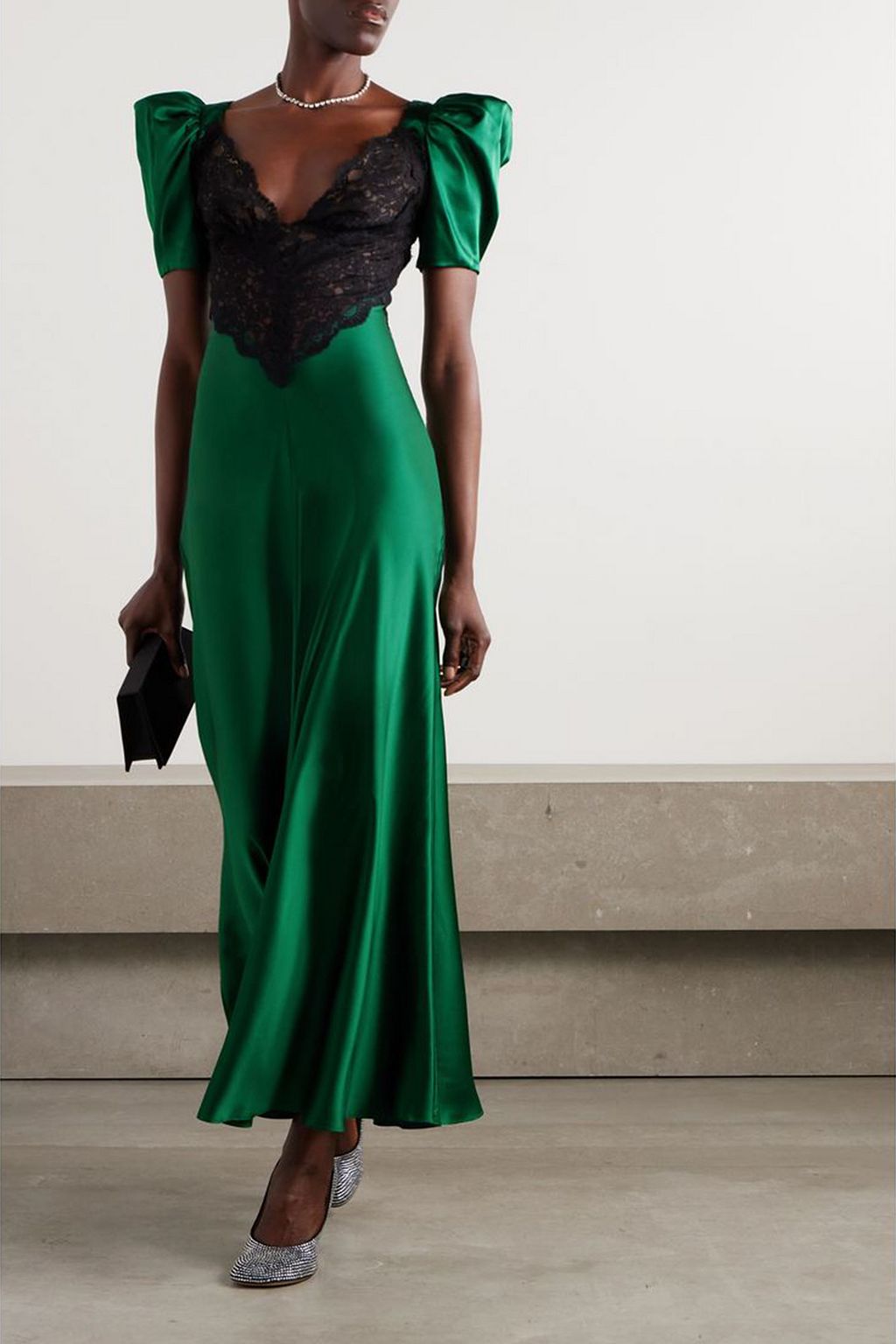 RODARTE Lace-trimmed silk-satin maxi dress