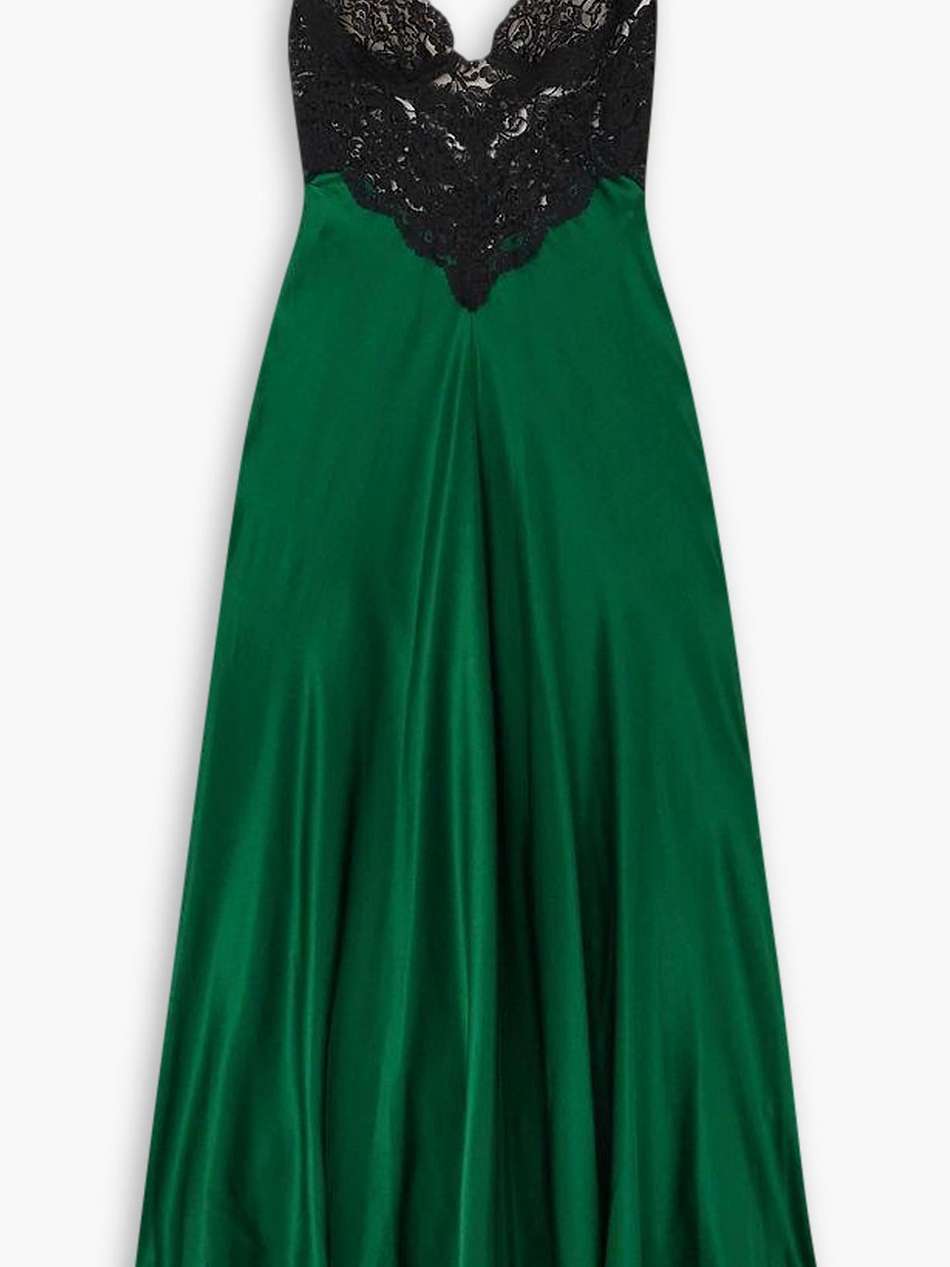 silk-satin and cotton-blend lace maxi dress