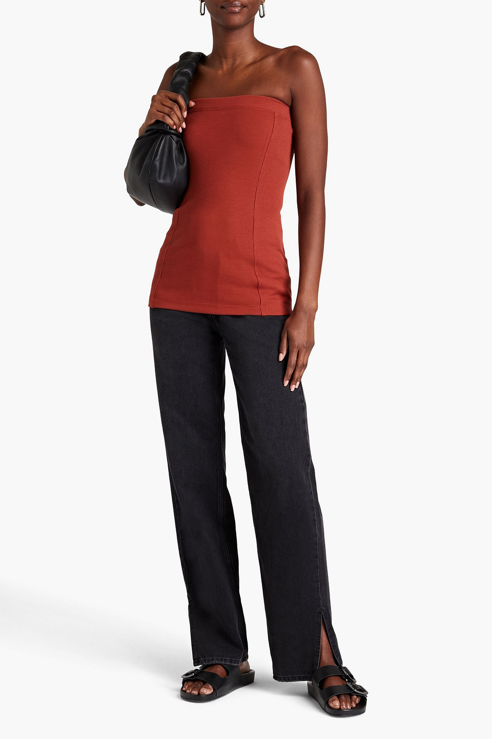 Bite Studios Strapless Ribbed Jersey Top In Tan