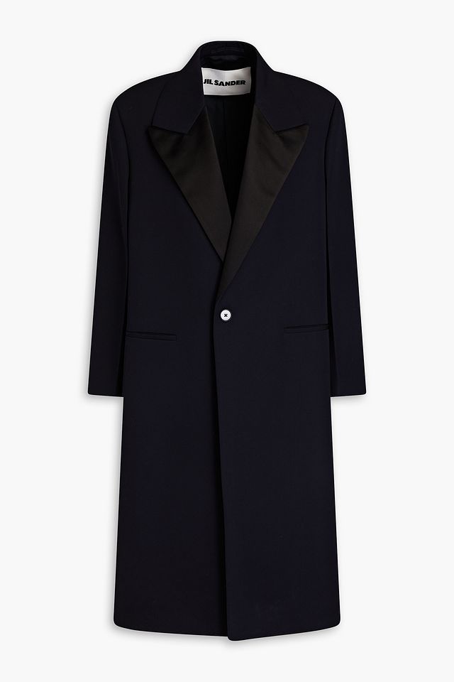 Silk-satin trimmed grain de poudre wool coat